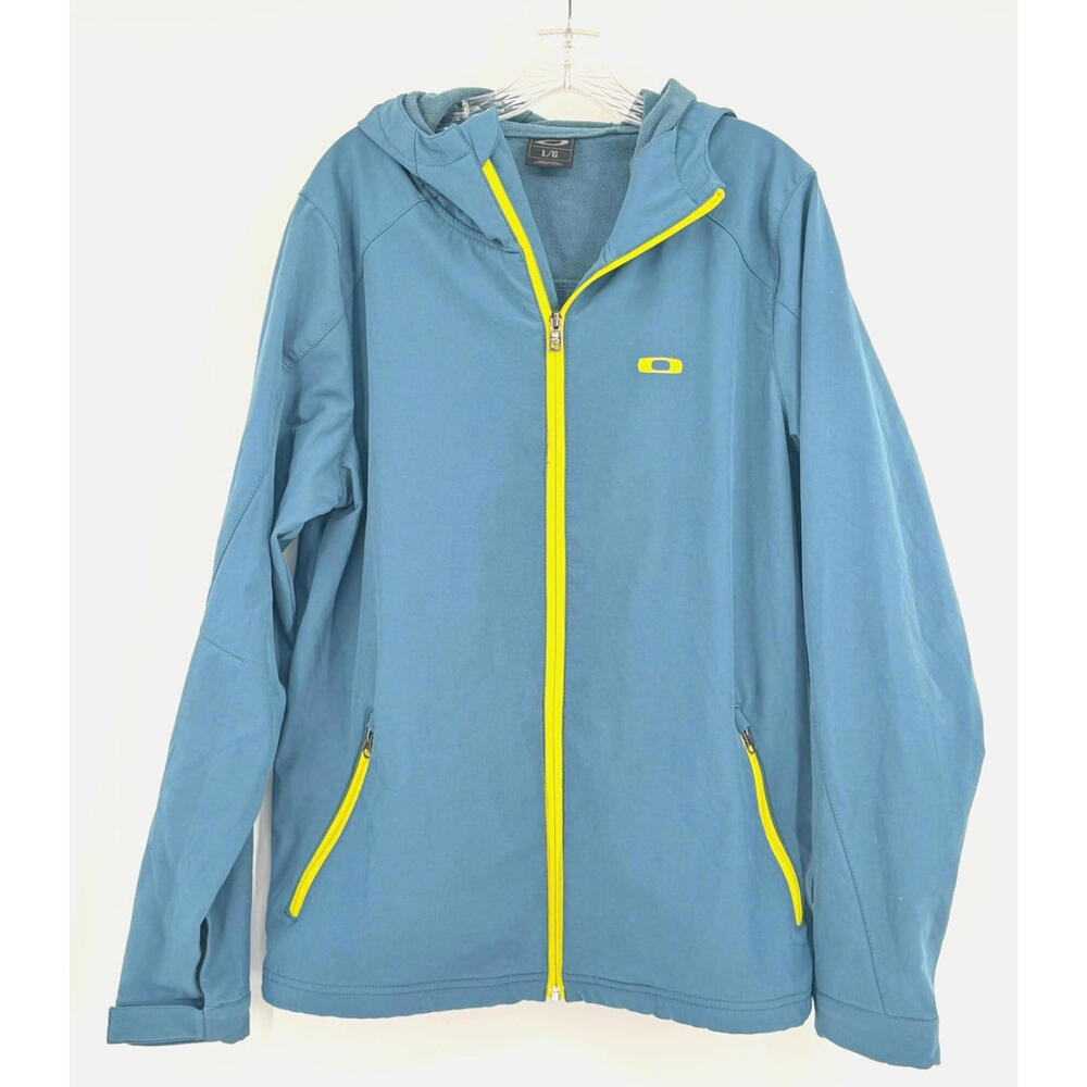 Oakley Mens Blue Green Trim Athletic Full Zip Hooded Skiing Jacket Sz L